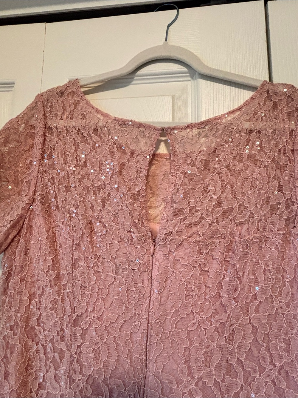 SLNY Dusty Rose Lace and Sequin Midi Dress - Picture 3 of 9